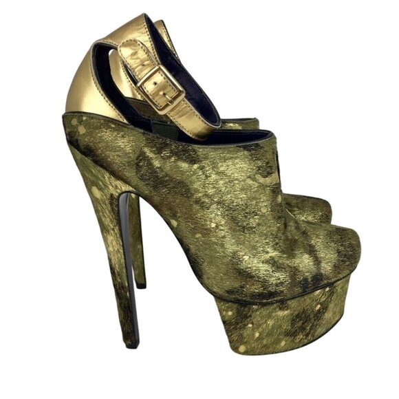 London Trash Gold Metallic High Heel Platforms Size8 Stripper Vixen Sexy MobWife - Picture 2 of 8